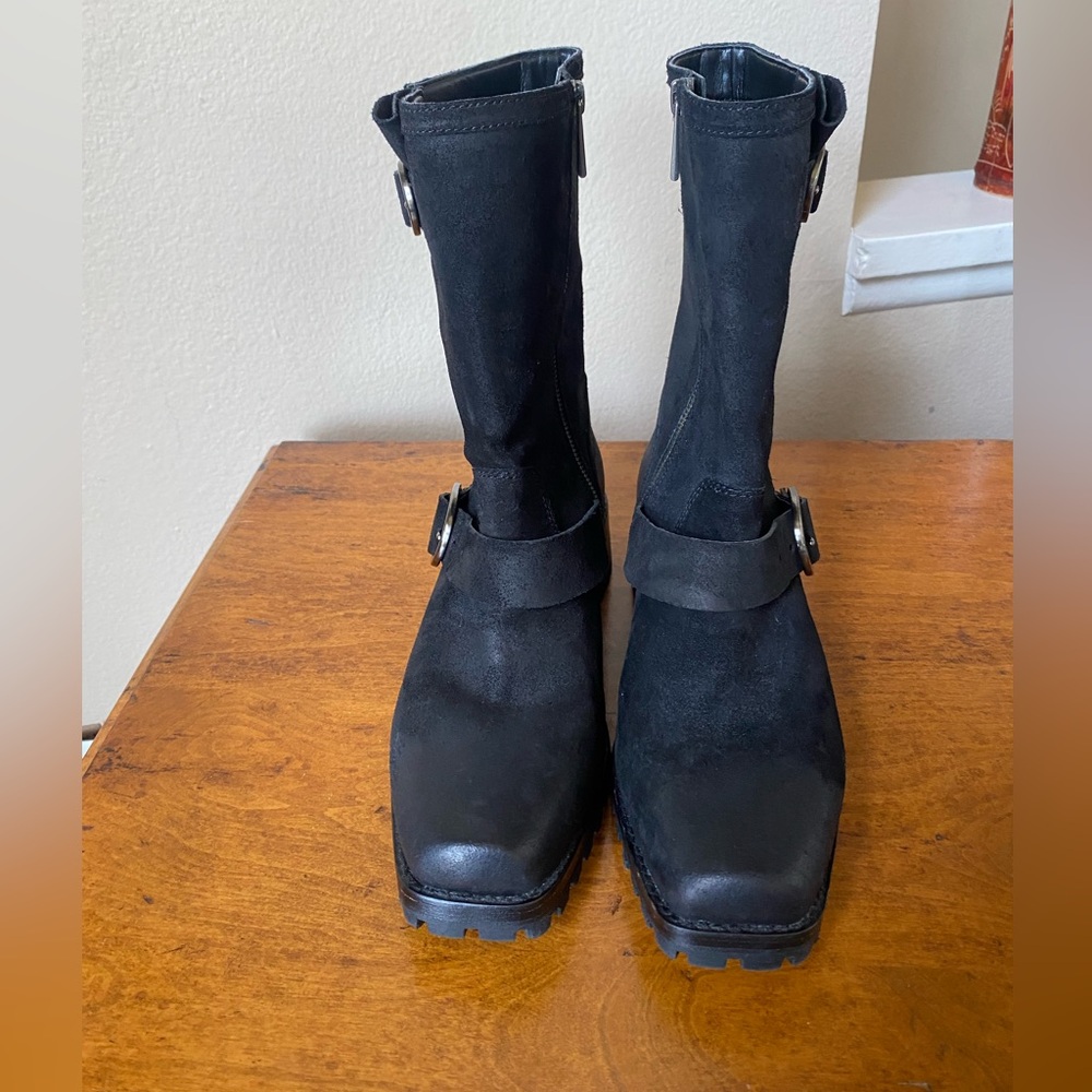 Black Leather Boots with Buckle Detail